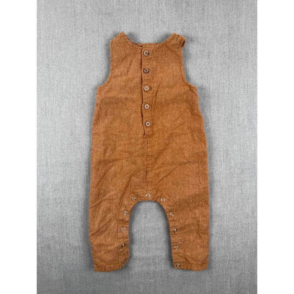 Rylee + Cru Kids Rust Linen Cotton Blend Button Front Romper 6-12M